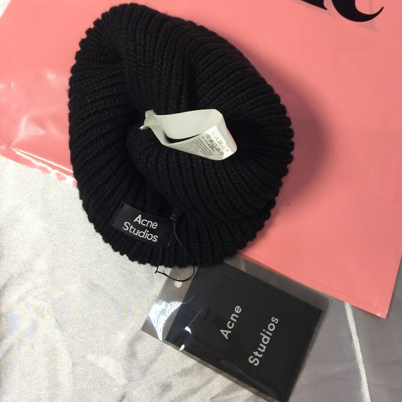 Acne Studios Pansy N Face Wool Beanie Black - Picture 5 of 5